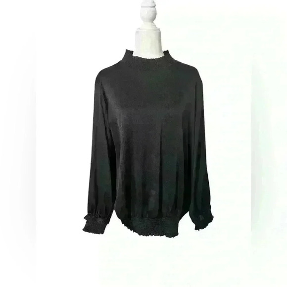 Oddi Black Smocked Mock Neck Blouse 1XL - Relaxed Fit, Keyhole Back, Elegant - Picture 1 of 4